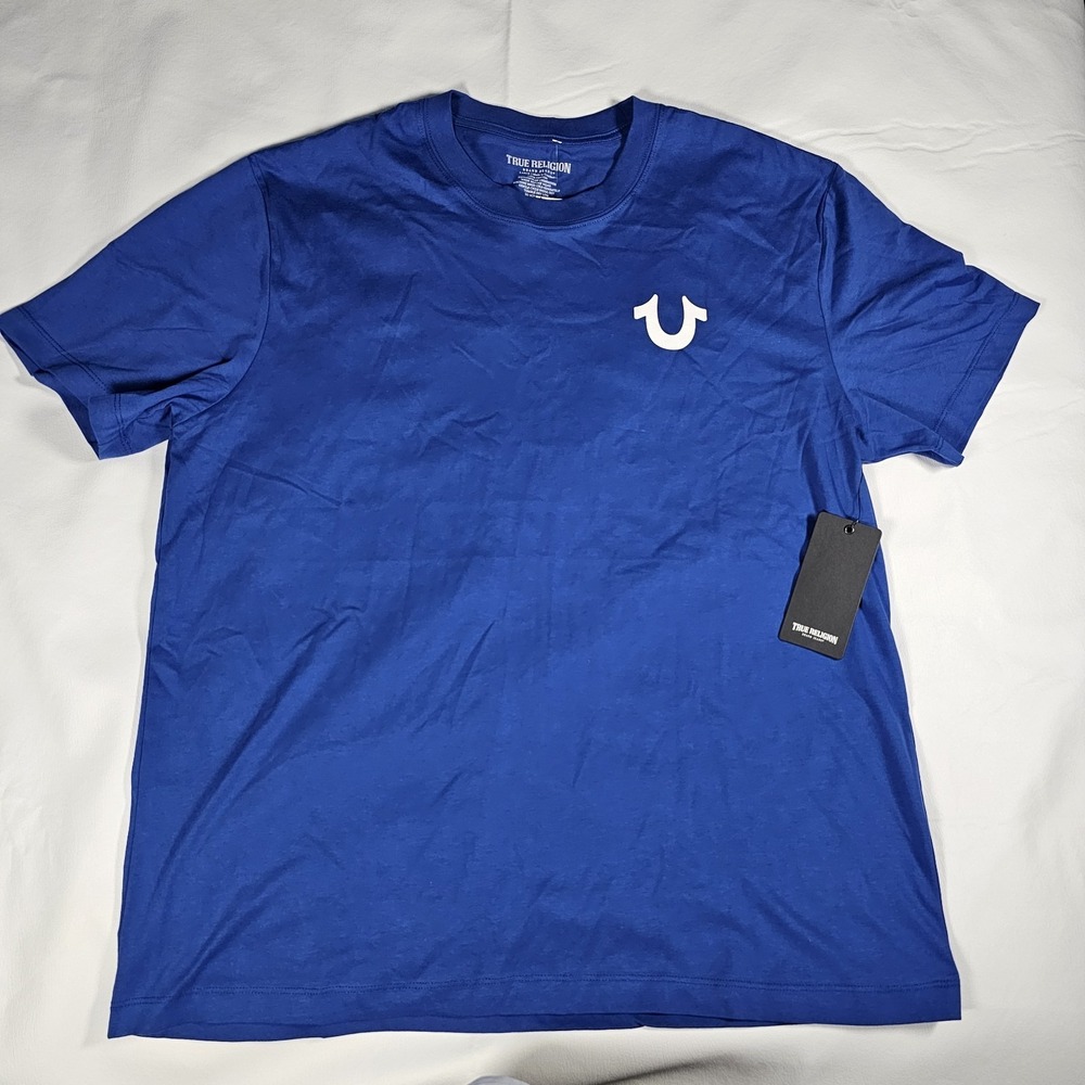 NWT True Religion Buddha Guitar Tee Shirt Mens Large Blue Graphic T-Shirt